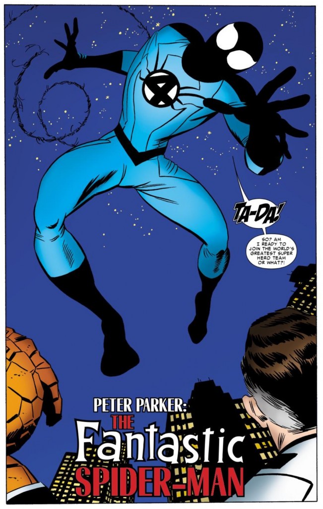 Spider-Man wears the wrong Fantastic Four uniform in Amazing Spider-Man #658 (Javier Pulido, pencils/inks)